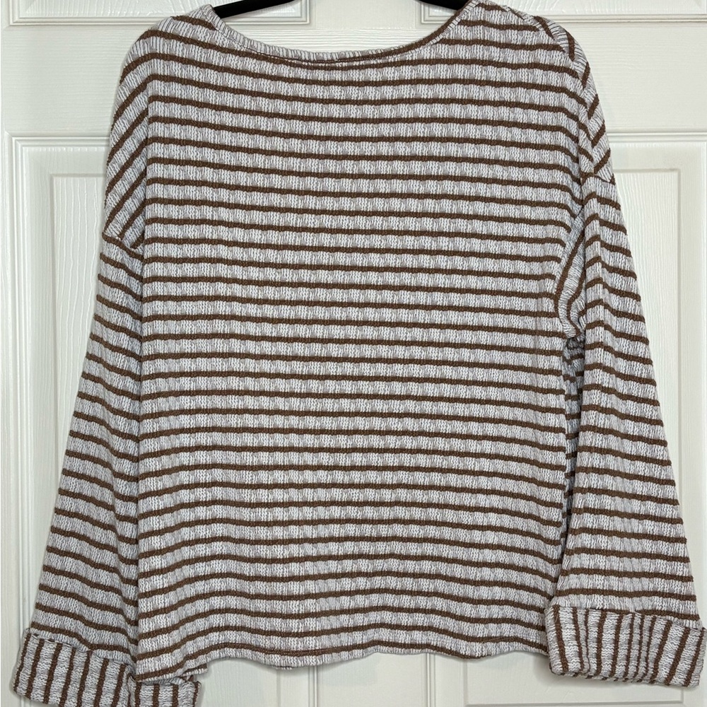 Show Me Your Mumu Sweater striped brown and white Comfy Cozy oversized soft - Picture 6 of 12